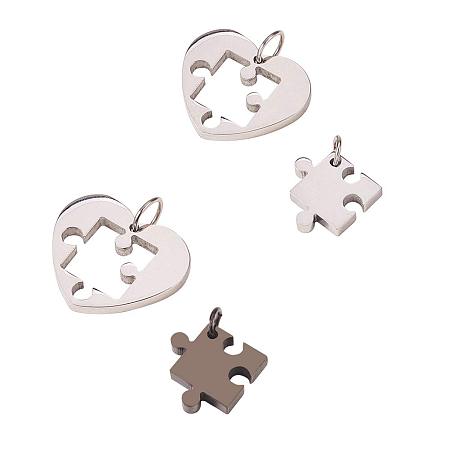 ARRICRAFT 2 Sets Couple Theme Heart with Puzzle Jigsaw 304 Stainless Steel Split Pendants for Husband Lovers and Wife Jewelry Making Valentine's Day (Stainless Steel Color, Gunmetal)