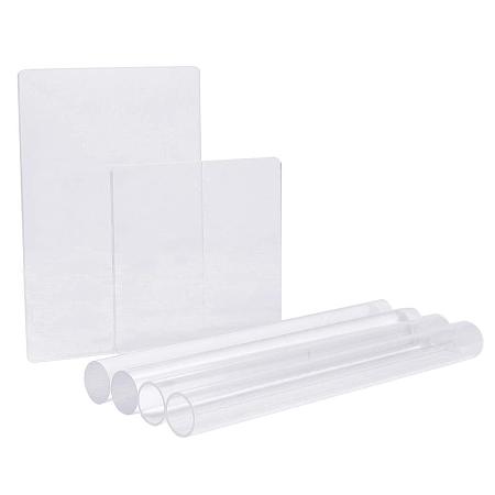 PandaHall Elite 4pcs Solid and Hollow Acrylic Clay Rollers with 2pcs Square and Rectangle Acrylic Sheet Backing Boards for Shaping and Sculpting Craft
