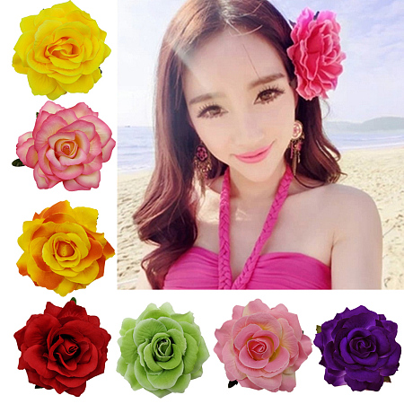 Honeyhandy Cloth Flower Alligator Hair Clips, with Iron Alligator Clips, Mixed Color, 110mm