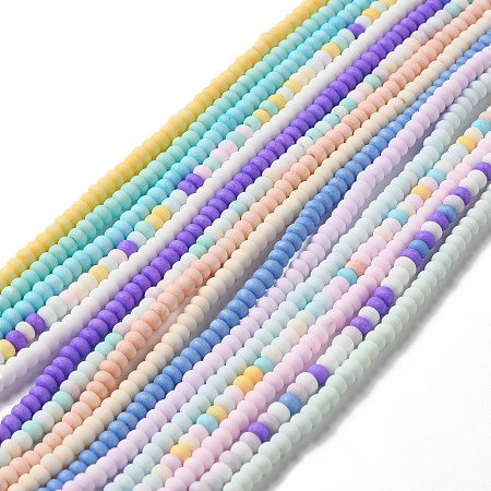 Handmade Frosted Porcelain Beads, Flat Round, Mixed Color, 4x3mm, Hole: 0.8mm, about 142pcs/strand, 15.55''(39.5cm)
