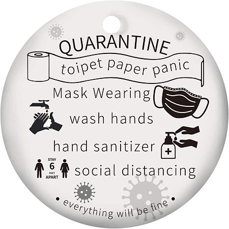 SUPERFINDINGS 1PC Quarantine Ornament Porcelain Ornament Commemorate 2020 Ornament for Home Indoor Outdoor Decor, Double-Sided Printed, Flat Round, White, 3inch