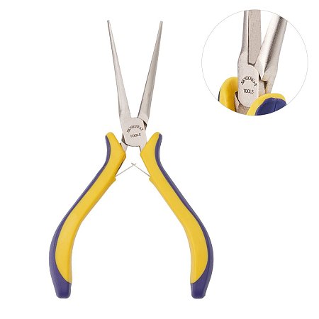 BENECREAT 5.7 Inch Needle Nose Pliers Extra Long Needle Nose Plier with Comfort Rubber Grip for Jewelry Making, Handcraft Making