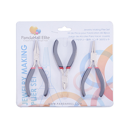 PandaHall Elite Set of 3 Jewelry Making Craft DIY Pliers Tool Set- Flat Nosed Wire Cutter Round Nosed