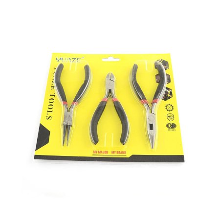 NBEADS 3-Piece Iron Jewelry Tool Sets Round Nose Plier, Diagonal Cutting Plier and Long Nose Plier with Plastic Covers