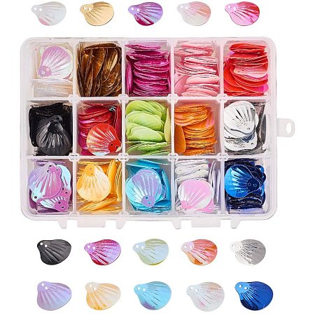 NBEADS 1 Box 800 Pcs Seahell Shape Plastic Paillette Beads with 1.5mm Hole, Seahell Sequin Beads Charms Loose Sequins Spangle Ornaments for DIY Arts Crafts Sewing Wedding Decoration, Mixed Color