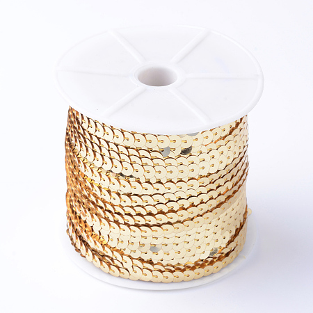 Honeyhandy Ornament Accessories Plastic Paillette Bead Strands, Sequins Trim, Gold, 6mm, about 100yards/roll