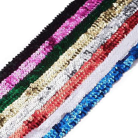 ARRICRAFT Plastic Paillette Elastic Beads, Sequins Beads, Ornament Accessories, 3 Rows Paillette Roll, Flat Round, Mixed Color, 27x2mm, about 1m/pc