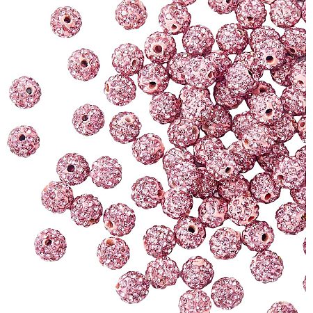 HOBBIESAY 100Pcs Light Rose Clay Pave Disco Ball Czech Rhinestone Beads 8mm 5 Rows Rhinestone Beads Round Crystal Chunky Loose Spacer Beads for European Style Bracelets Valentine's Day, Hole: 1mm