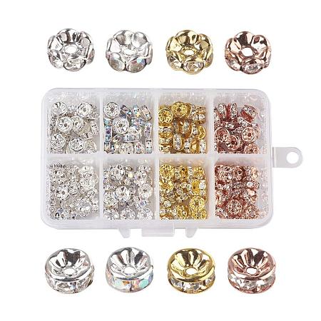 ARRICRAFT About 200pcs 8mm 4 Colors 2 Styles Brass Rondelle Spacer Beads Round Rondelle Crystal Rhinestone Charms Beads Jewelry Making (Gold, Silver, Platinum, Gunmental)