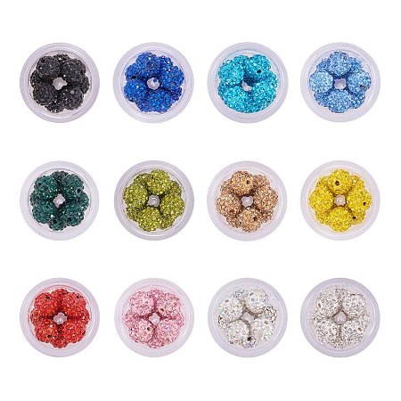 BENECREAT 1 Pack of 12 Color Polymer Clay Rhinestone Pave Disco Ball Beads Sets 10mm Diameter with Individual Boxes