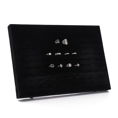 Honeyhandy Velvet Ring Displays, with Wood, Black, 35x24x4cm