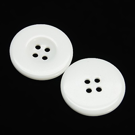 Honeyhandy Resin Buttons, Dyed, Flat Round, White, 25x3mm