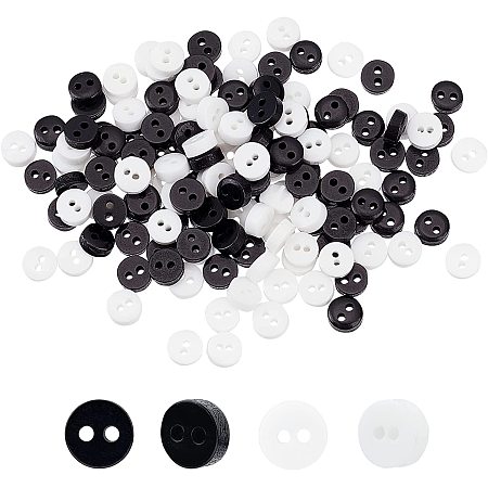 FINGERINSPIRE 800Pcs 6mm Mini Resin Buttons Black & White Resin Buttons with Pattern Round Tiny Buttons Small 2 Holes Buttons Sewing Tools Decorative Button for Doll Clothes Bag DIY Handmade Craft