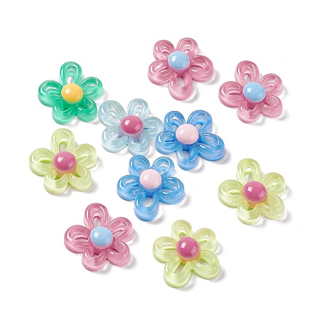 Honeyhandy Flower Transparent Resin Cabochons, Mixed Color, 30x29x7.8mm