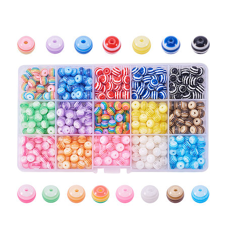 PandaHall Elite 450 Pcs 8mm Acrylic Resin Bead Round Stripe Pebbles Beads for Jewelry Making Mixed Color