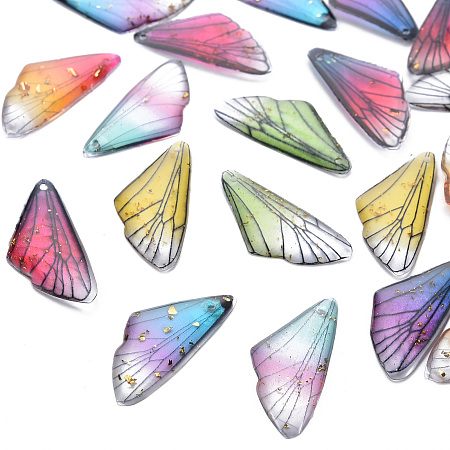 Arricraft Transparent Resin Pendants, with Gold Foil, Insects Wing, Mixed Color, 24.5x11.5x2mm, Hole: 1mm