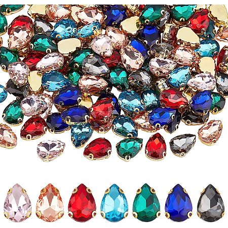 SUPERFINDINGS 175Pcs 7 Colors Teardrop Sew on Rhinestone Bright Flat Back Beads Buttons Crystal Faceted Embellishments Buttons for Clothes Garment,Clothing,Bags,Shoes,Dress,Wedding Party Decoration