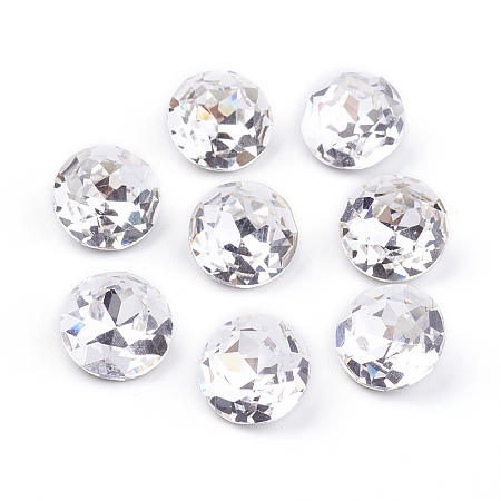 Honeyhandy Pointed Back & Back Plated Glass Rhinestone Cabochons, Grade A, Faceted, Flat Round, Crystal, 10x5mm