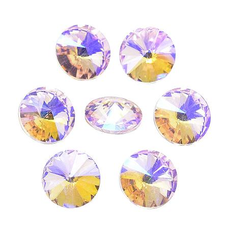 ARRICRAFT 50pcs Back Glass Rhinestone Cabochons, Back Plated, Faceted, AB Color Plated, Cone, PearlPink