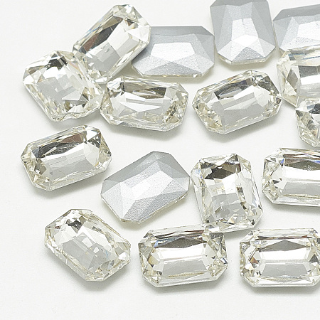 Honeyhandy Pointed Back Glass Rhinestone Cabochons, Faceted, Rectangle Octagon, Crystal, 18x13x5mm