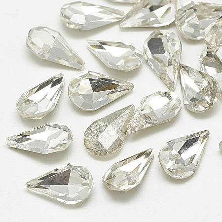 Honeyhandy Pointed Back Glass Rhinestone Cabochons, Back Plated, Faceted, teardrop, Crystal, 10x6x3mm