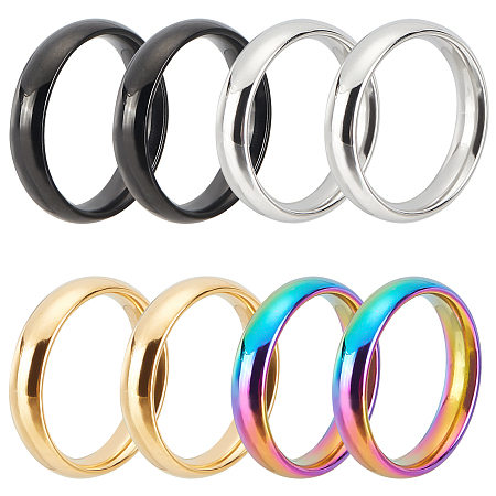 DICOSMETIC 8Pcs 4 Colors Finger Rings Plain Band Rings Minimalism Finger Jewelry Thin Wedding Engagement Band Stainless Steel Thumb Rings Band Ring Sets Gift for Men Women Ring, US Size 4 1/2