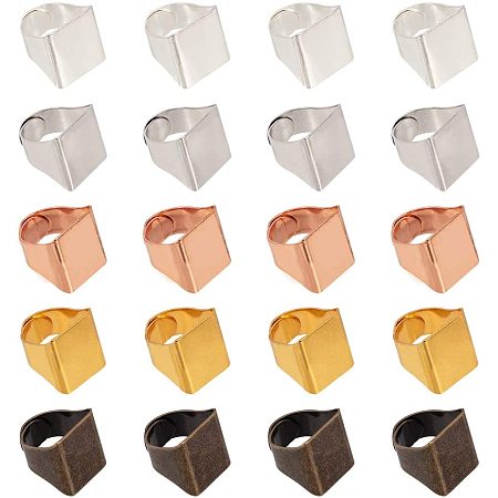 PandaHall 30pcs 5 Colors Brass Ring Blanks Pad Rectangle Ring Pad Adjustable Finger Ring Base for Embellishment Jewelry Making