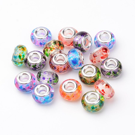 Arricraft Handmade Porcelain European Beads, Large Hole Beads, No Metal Core, Pearlized Plated, Round/Rondelle, Mixed Color, about 13.5mm in diameter, 8.5mm thick, hole: 5mm