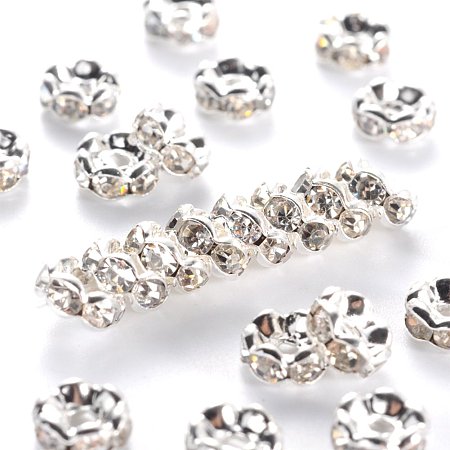 NBEADS 100pcs/bag Middle East Rhinestone Spacer Beads, Clear, Brass, Silver Metal Color, Nickel Free