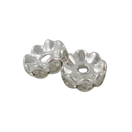 NBEADS 100pcs Middle East Rhinestone Spacer , Clear, Brass, Silver Metal Color, Nickel Free