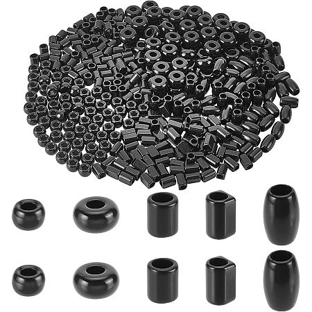 AHANDMAKER 500Pcs 5 Style Black Round Acrylic Beads, Black Spacer Beads with Big Hole, Gemstone Loose Beads for Friendship Bracelets Necklace DIY Jewelry Making