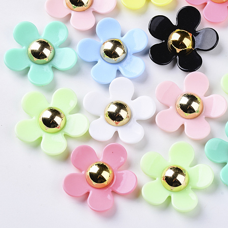 Honeyhandy Opaque Acrylic Beads, Flower, Mixed Color, 36x37x11mm, Hole: 1.2mm