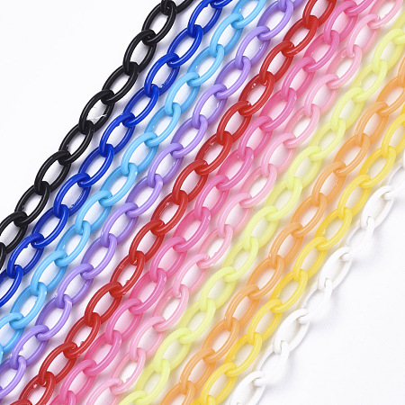 ARRICRAFT Opaque Acrylic Cable Chains, Horse Eye, Mixed Color, 13x8x2mm, 18.5 inches~19.29 inches(47~49cm)/strand