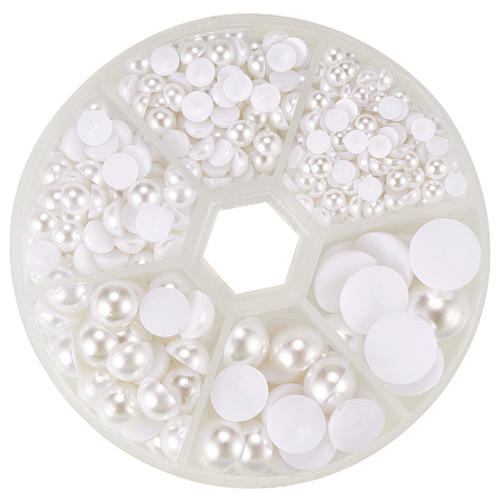 PandaHall Elite White 4-12mm Flat Back Pearl Cabochons for Craft and Decoration, about 690pcs/box