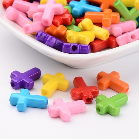 PandaHall Elite Mixed Color Opaque Acrylic Cross Beads for DIY and Decorate, about 100pcs/box