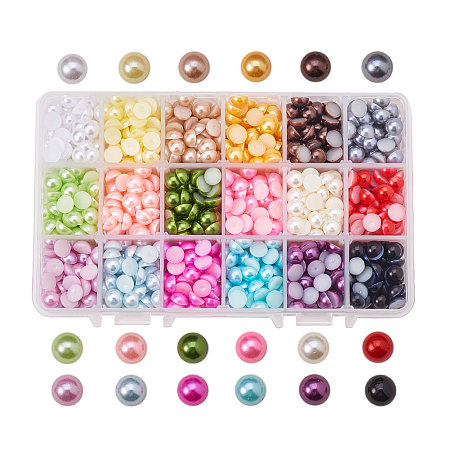 PandaHall Elite Diameter 8mm Multicolor ABS Acrylic Half Round Flat Back Imitation Pearl Cabochon  for Craft DIY Gift Making, about 2700pcs/box