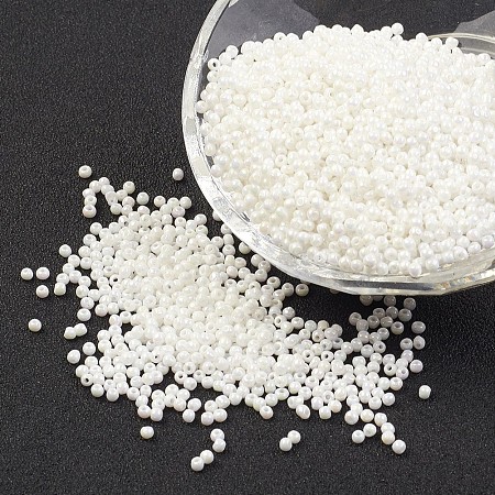 FGB 12/0 Round Glass Seed Beads, Ceylon, White, 2x1.5mm, Hole: 0.5mm, about 45000pcs/pound