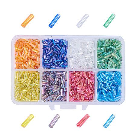 PandaHall Elite Transparent Multi Color Bugle Beads Colorful Glass Bugle 100g in 1 Box