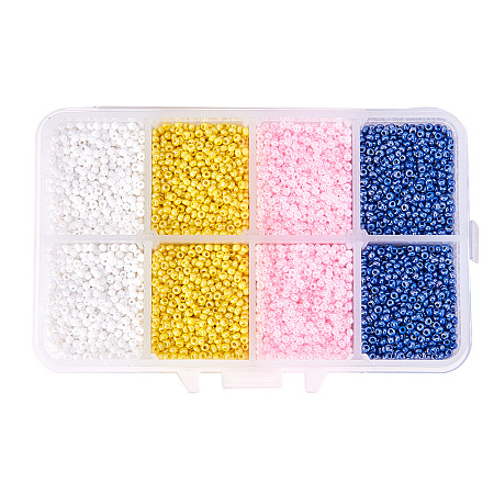 PandaHall Elite About 19000 Pcs 11/0 Glass Seed Beads Lined Pony Bead Tiny Spacer Beads Diameter 2mm with Container Box 4 Colors for Jewelry Making