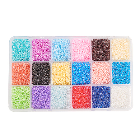 PandaHall Elite About 37800 Pcs 13/0 Multicolor Beading Glass Seed Beads 18 Colors Transparent Round Pony Bead Mini Spacer Beads Diameter 2.3mm with Container Box for Jewelry Making