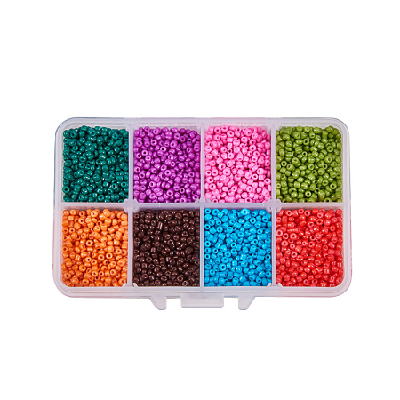 PandaHall Elite About 11200pcs 8 Color 12/0 Baking Paint Glass Seed Beads with Container Box for Jewelry Making