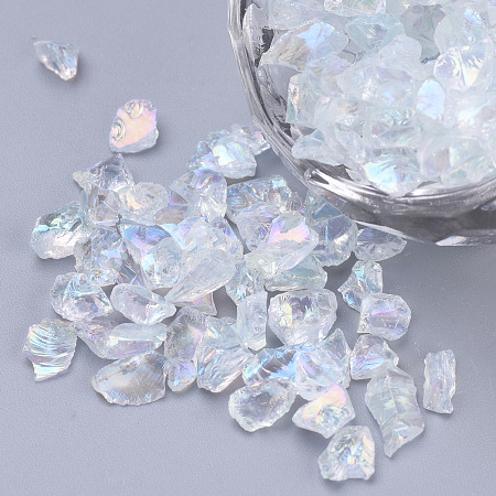 Honeyhandy Transparent Glass Seed Beads, For Nail Art Decoration, No Hole/Undrilled, Chip, Clear AB, 3~7x3~4x3~4mm, about 450g/bag