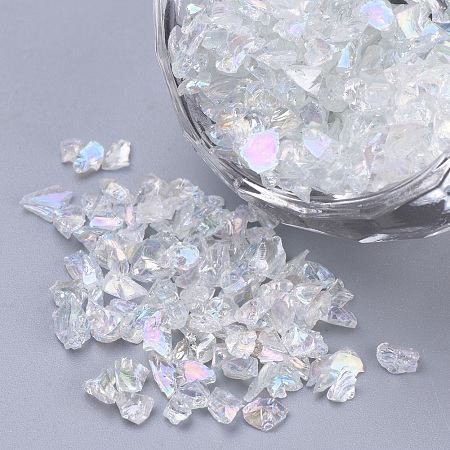 Honeyhandy Transparent Glass Seed Beads, For Nail Art Decoration, No Hole/Undrilled, Chip, Clear AB, 1.5~3x1.5~2x1.5~2mm, about 450g/bag