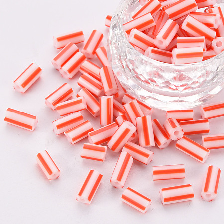 Honeyhandy Glass Bugle Beads, Opaque Colours Seep, Round Hole, Red, 8~10x4mm, Hole: 1.8mm, about 1800pcs/pound