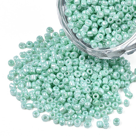 12/0 Glass Seed Beads, Baking Paint, Round Hole, Round, Aquamarine, 2~3x1.5~2mm, Hole: 0.8mm, about 450g/Pound