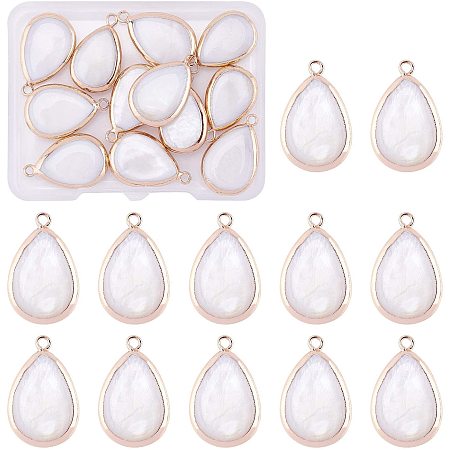 BENECREAT 12PCS Freshwater Shell Charms Pendants Teardrop Shell Charms with Gold Plated Brass Edge for Bracelet Necklace DIY Jewelry Making