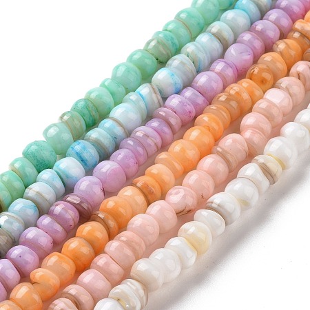 Natural Cultured Freshwater Shell Beads Strands, Dyed, Rondelle, Mixed Color, 6.5~7.5x2~6.5mm, Hole: 1mm, about 85pcs/strand, 14.88 inch(37.8cm)