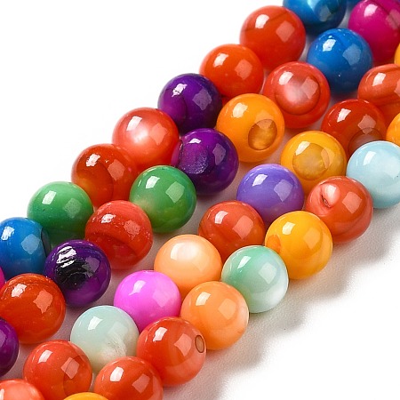 Honeyhandy Dyed Natural Freshwater Shell Beads Strands, Round, Colorful, 5mm, Hole: 0.8mm, about 82pcs/strand, 14.96~15.04 inch(38~38.2cm)