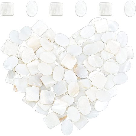 GORGECRAFT 2 Styles 100PCS Bulk Mother of Pearl Mosaic Tiles Natural Shell Tiles White Square Round Mother-of-Pearl Mosaic Tiles for Home Decoration Handmade Crafts Picture Frames Flowerpots