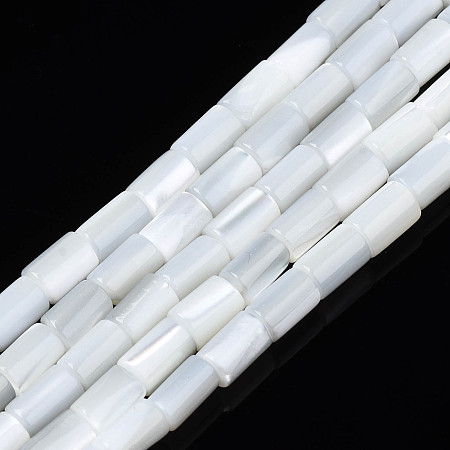 Honeyhandy Natural Freshwater Shell Beads Strands, Column, White, 4~5x3~3.5mm, Hole: 0.9mm, about 77~78pcs/strand, 15.55 inch~15.75 inch(39.5~40cm)